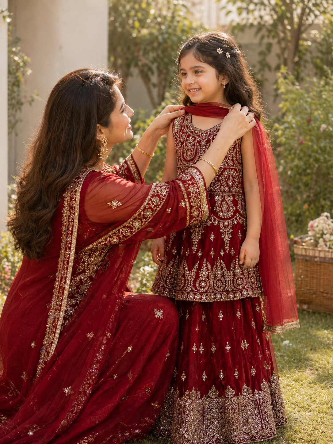 Girls Maroon Embroidered Gharara Suit – Luxury Kids Pakistani Wedding, Eid & Party Wear Outfit KMO014C0