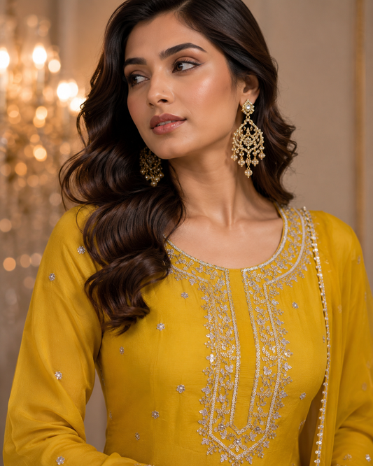 Yellow Handwork Sharara Suit for Women – Pure Beaded Pakistani Wedding Outfit – Indian Party Wear Kurti Set