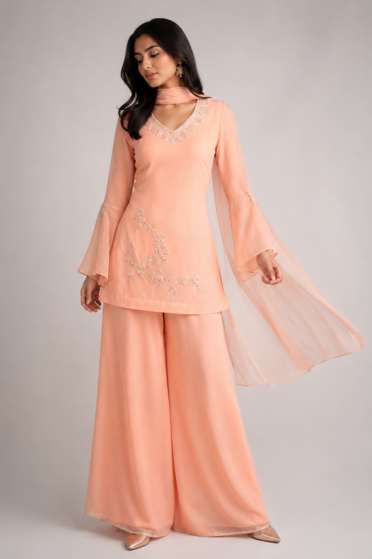 PREORDER 90s kurti set in peach party wear