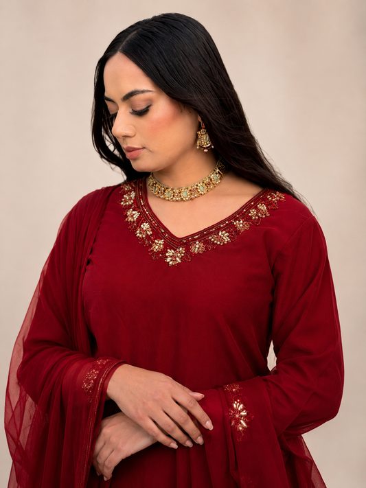90s kurti set in deep red y2k party wear