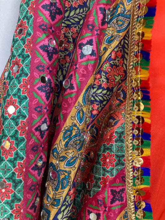 Girls vibrant orange Punjabi Suit – Kids Pakistani Patiala Salwar Kameez with Colourful Dupatta – Eid Outfit kbc018c3