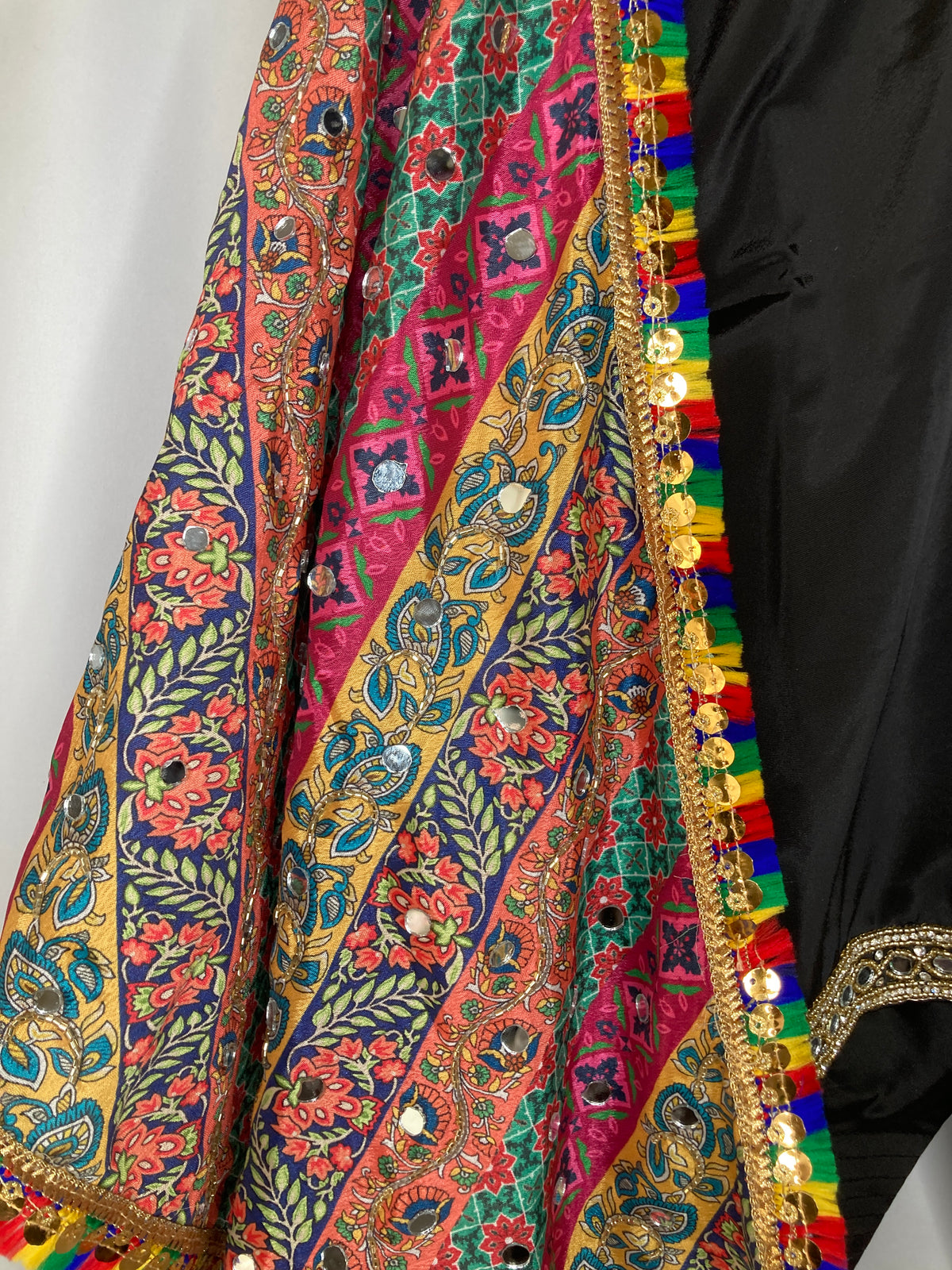 Girls Black Punjabi Suit – Kids Pakistani Patiala Salwar Kameez with Colourful Dupatta – Eid Outfit kbc018c5