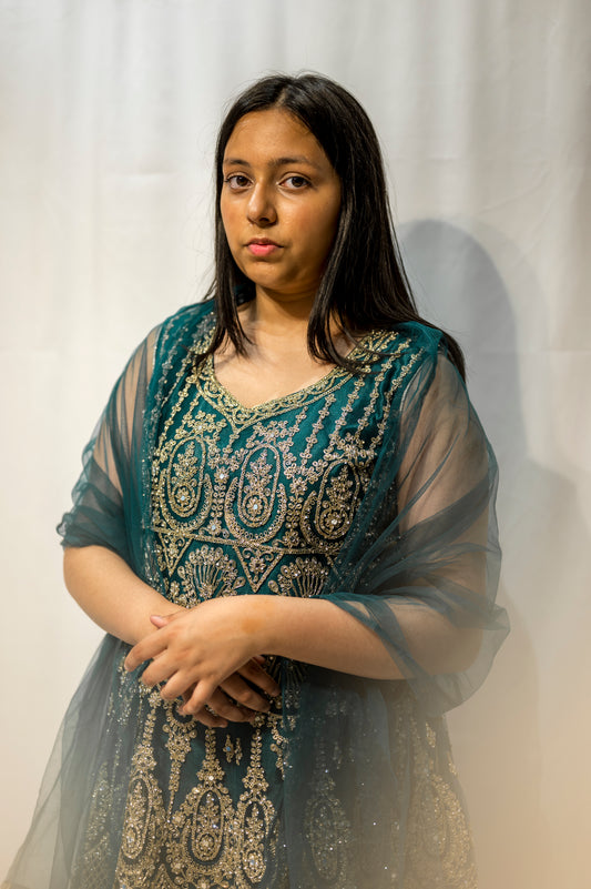 Teal Embroidered Gharara Suit for Women – Pakistani Wedding & Party Wear Outfit KMO014C1