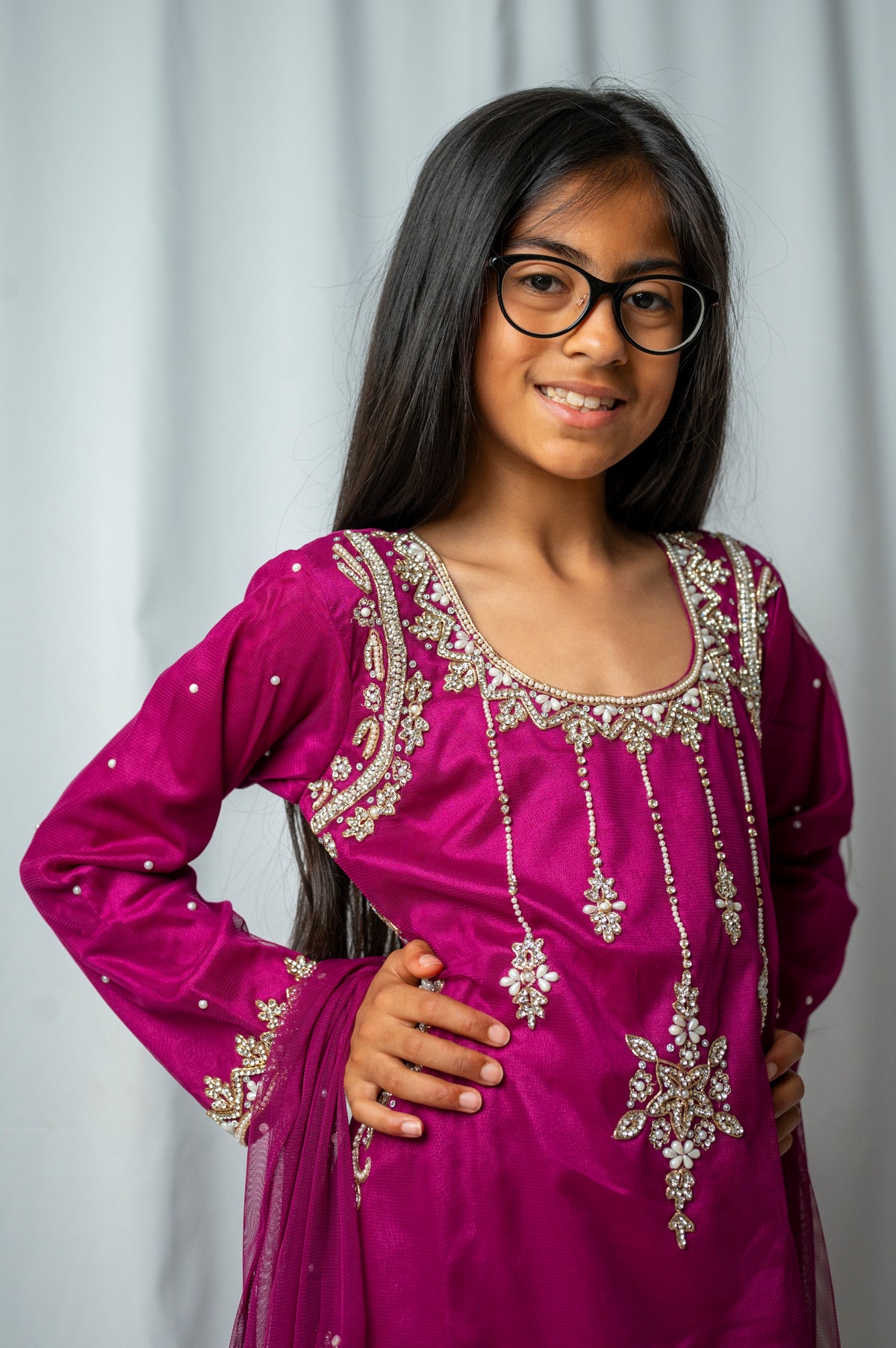 Girls Plum Embroidered Sharara Suit – Kids Pakistani Eid & Wedding Party Wear Outfit KME012C7