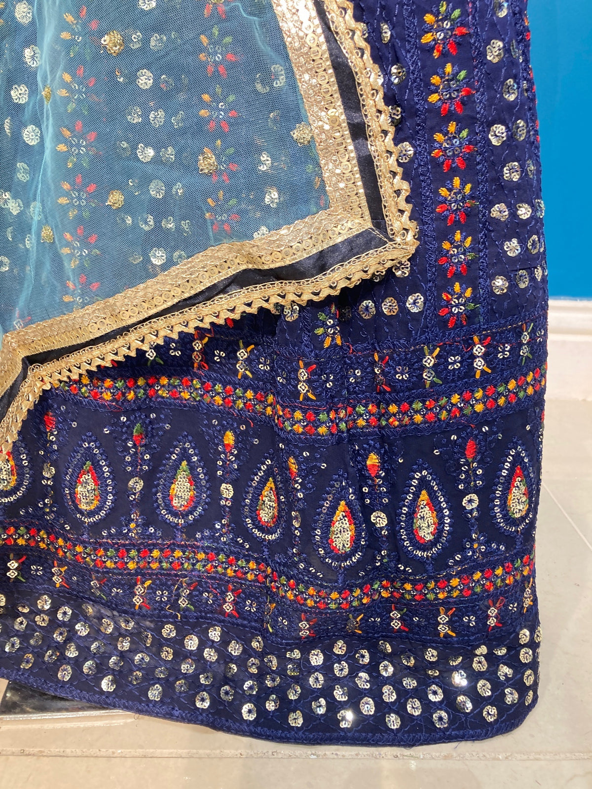girls Navy blue sequins multicololur Lehenga Choli – Kids Pakistani Wedding & Eid Outfit KAF015C1