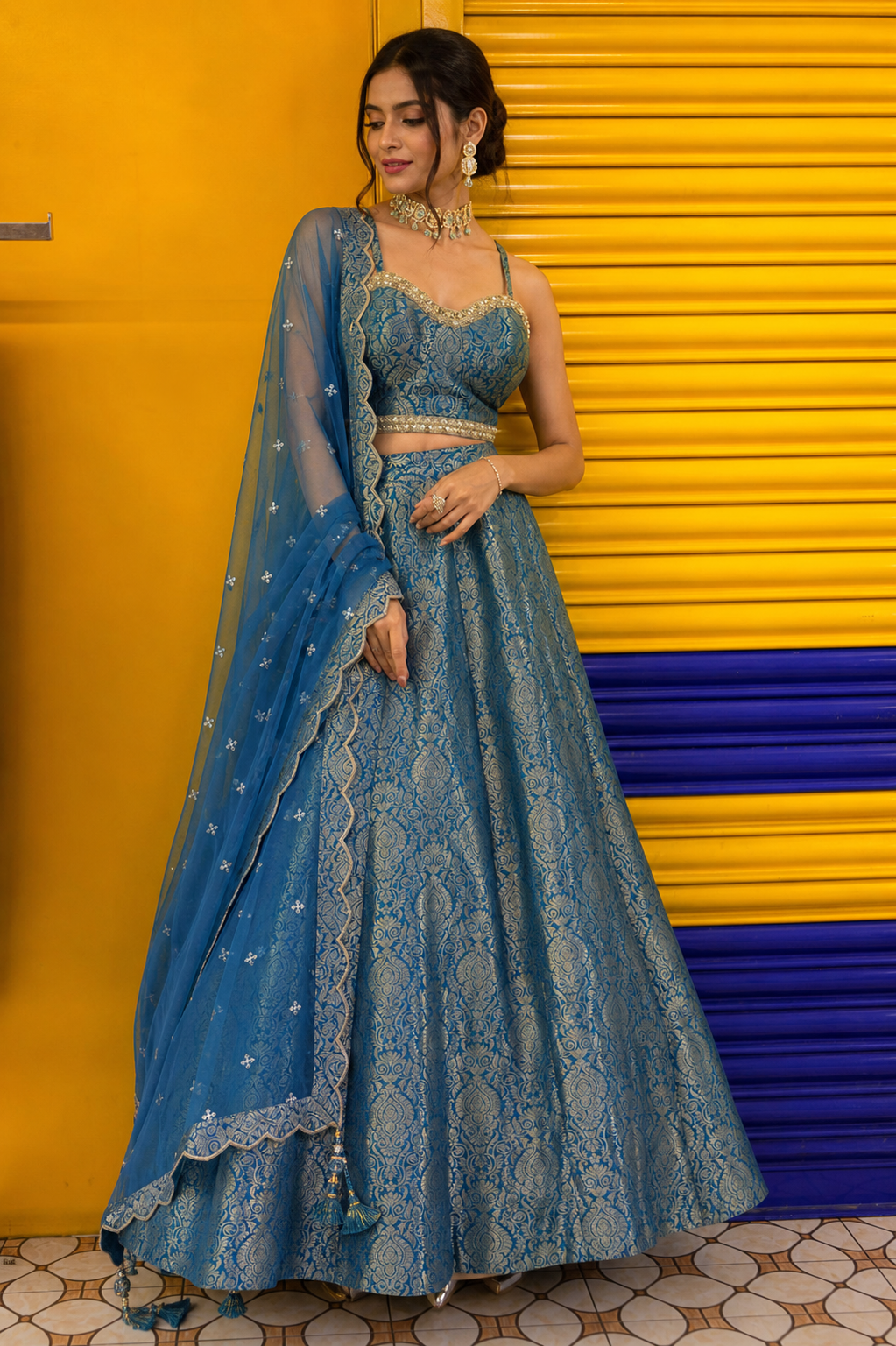 Sky Blue Embroidered Lehenga Choli – Indian Wedding Guest Outfit – Designer Party Wear with Dupatta