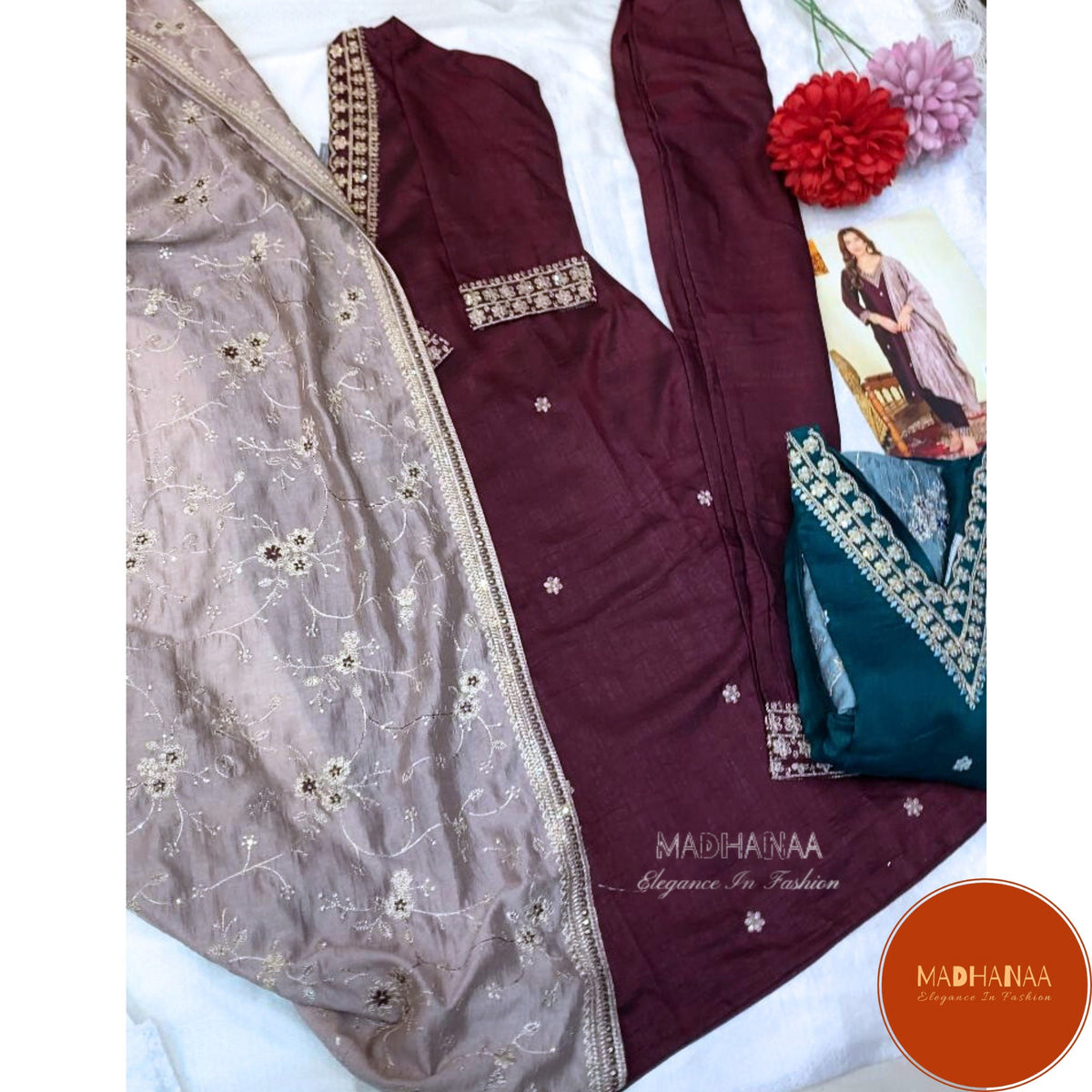 Shahana luxue in wine and green DN003C01