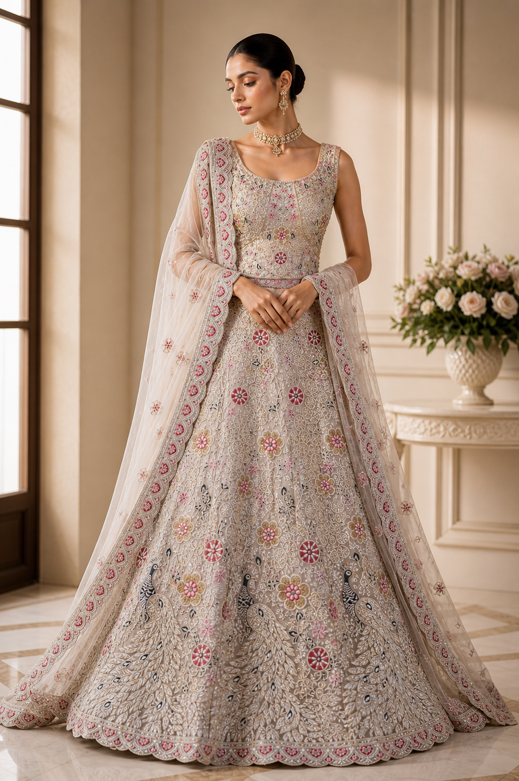 off white traditional indian peacock lehenga