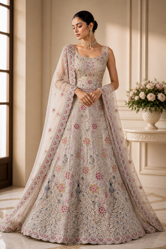 off white traditional indian peacock lehenga
