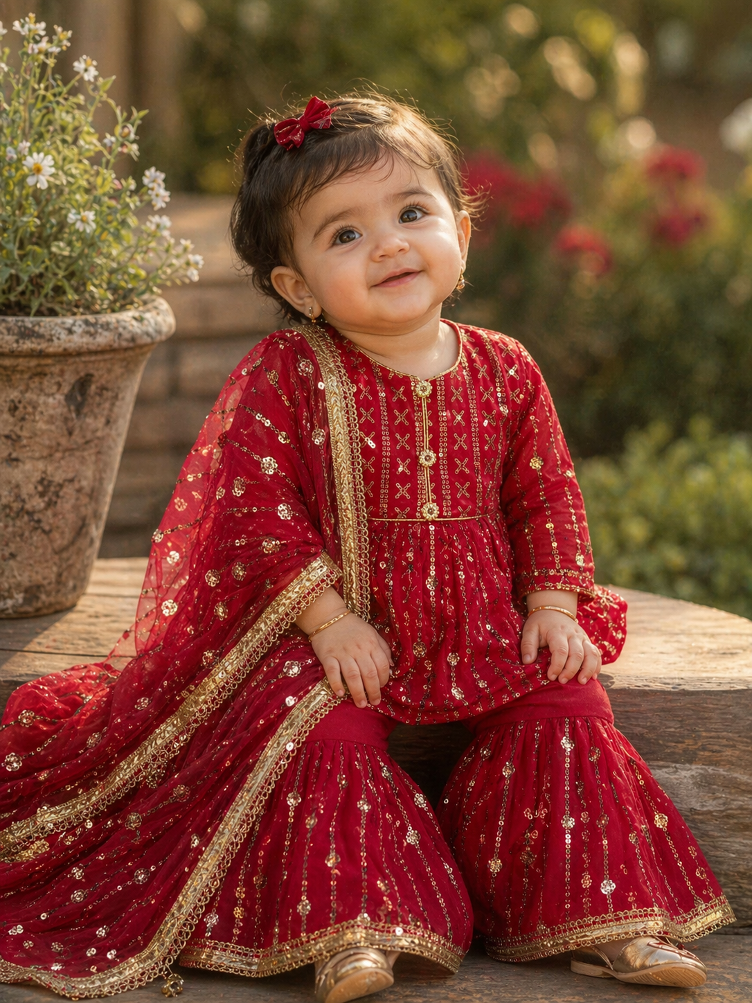 Girls Ruby Gharara Suit – Kids Pakistani Eid Outfit – Traditional Party Wear for Toddlers & Girls KBC013C8