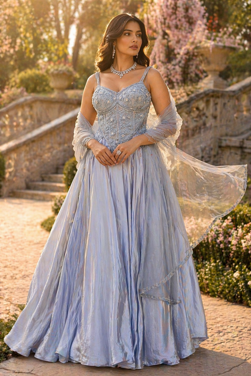 Powder Blue Embroidered Gown for Women – Luxury Pakistani Wedding Guest Outfit – Designer Reception Wear