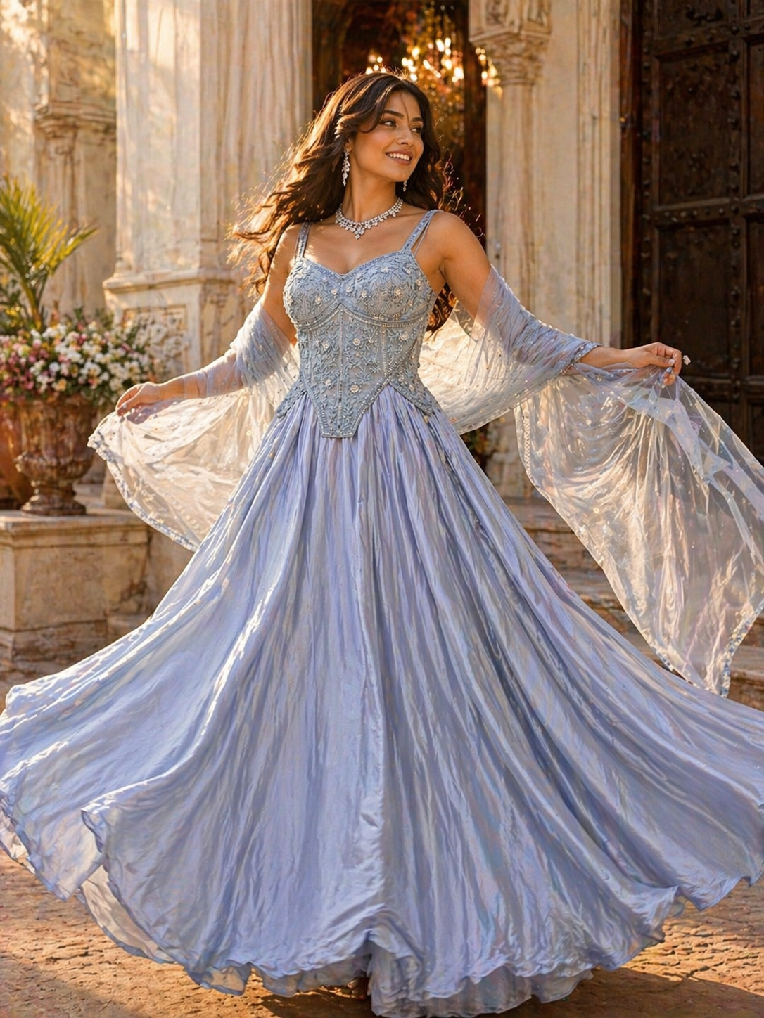 Powder Blue Embroidered Gown for Women – Luxury Pakistani Wedding Guest Outfit – Designer Reception Wear