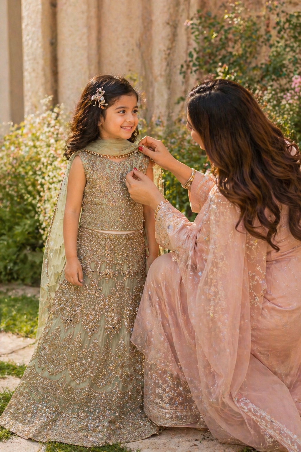 SUNEHRIPARI IN MINT GREEN 4-9 YRS KMO002C8