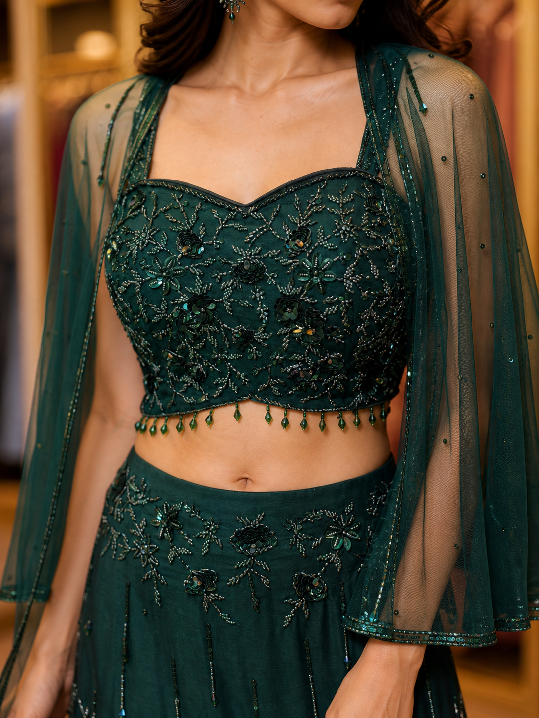 Emerald Green Fish Cut Lehenga – Luxury Embroidered Pakistani Wedding Outfit – Designer Party Wear for Women