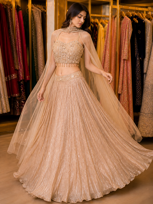 Beige Embroidered Anarkali Gown for Women – Pakistani Wedding Guest Outfit – Elegant Eid & Party Wear