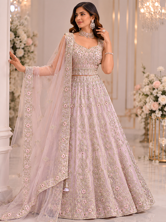 Baby pink heavy floral and gold embroiderey lehenga