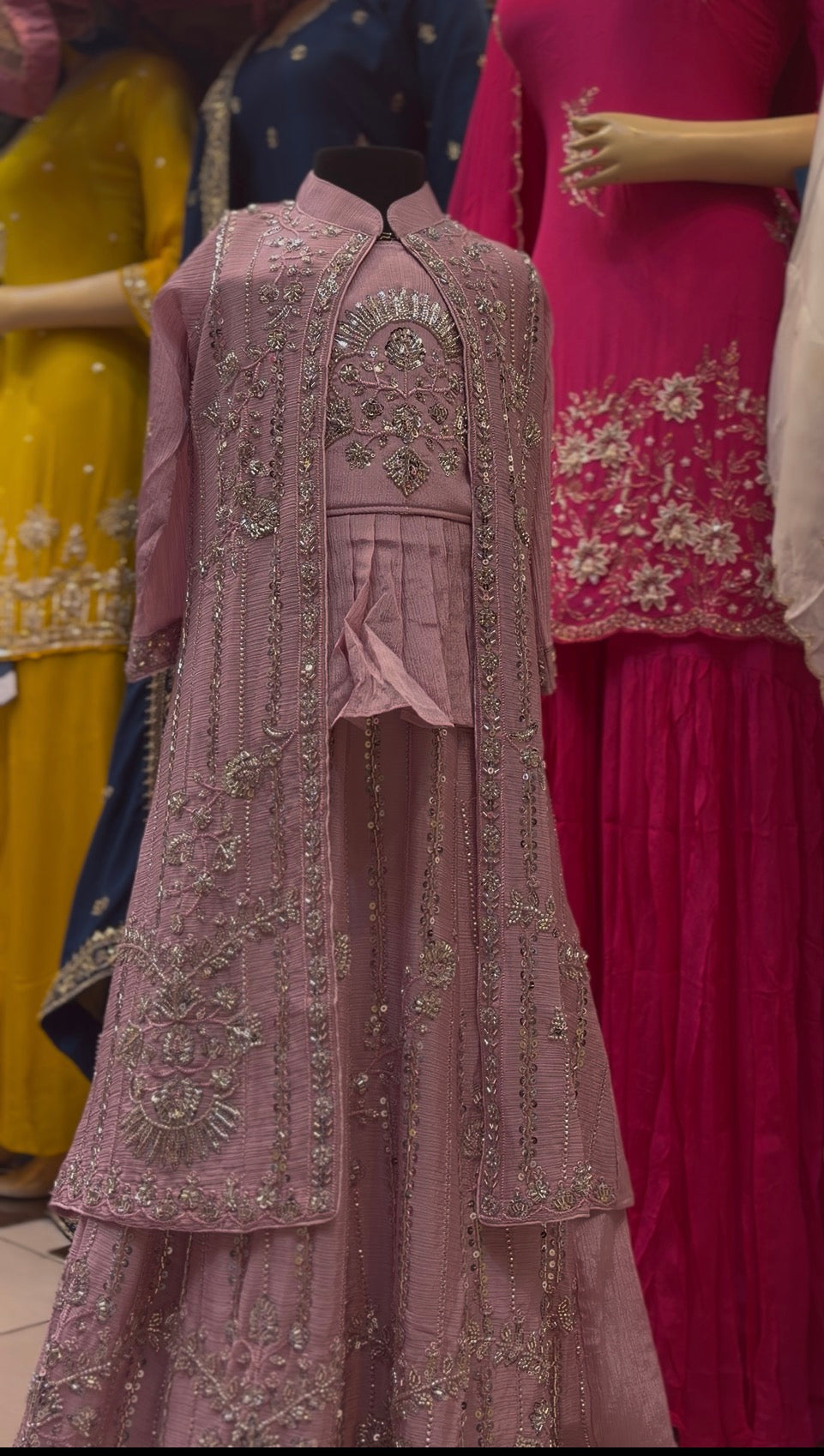 Jacket style lehenga for girls in lilac pink