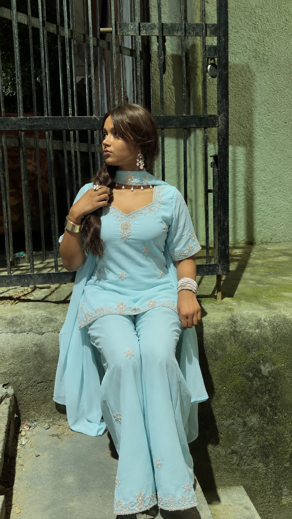 New Sky blue choker dupatta 90s y2k set