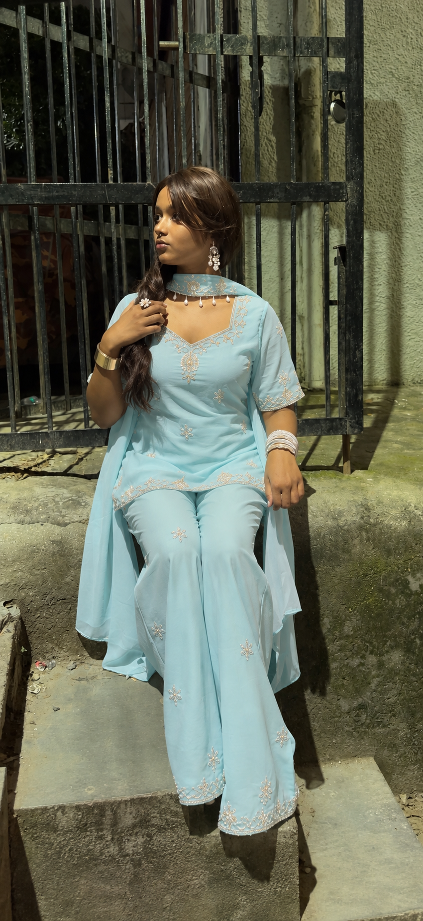 New Sky blue choker dupatta 90s y2k set