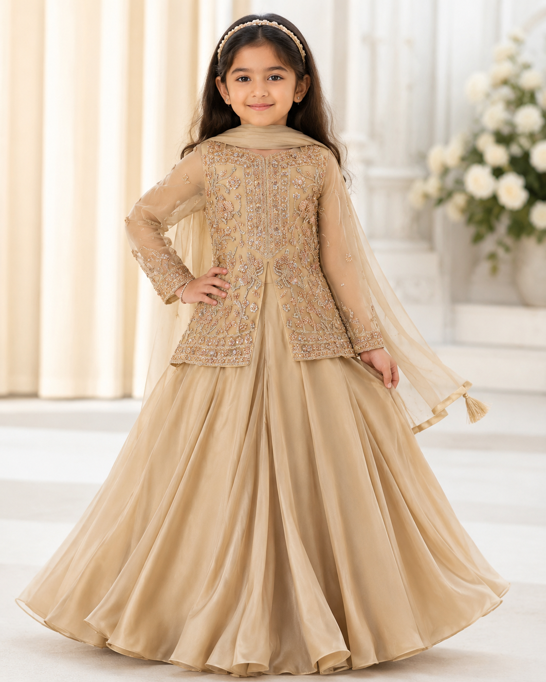 Golden work heavy top sharara for girls