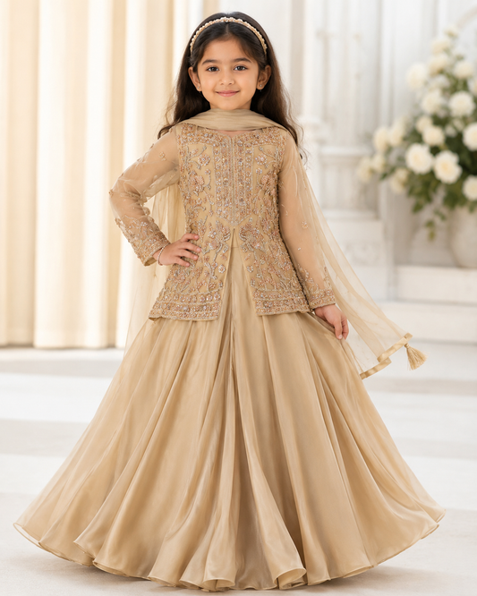 Golden work heavy top sharara for girls