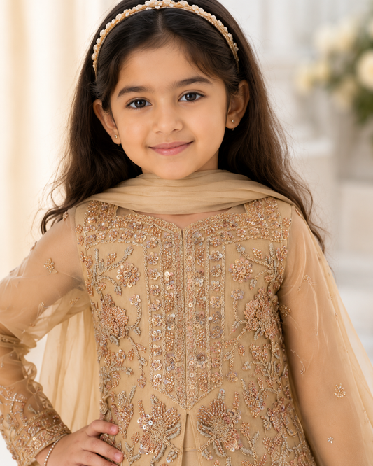 Golden work heavy top sharara for girls