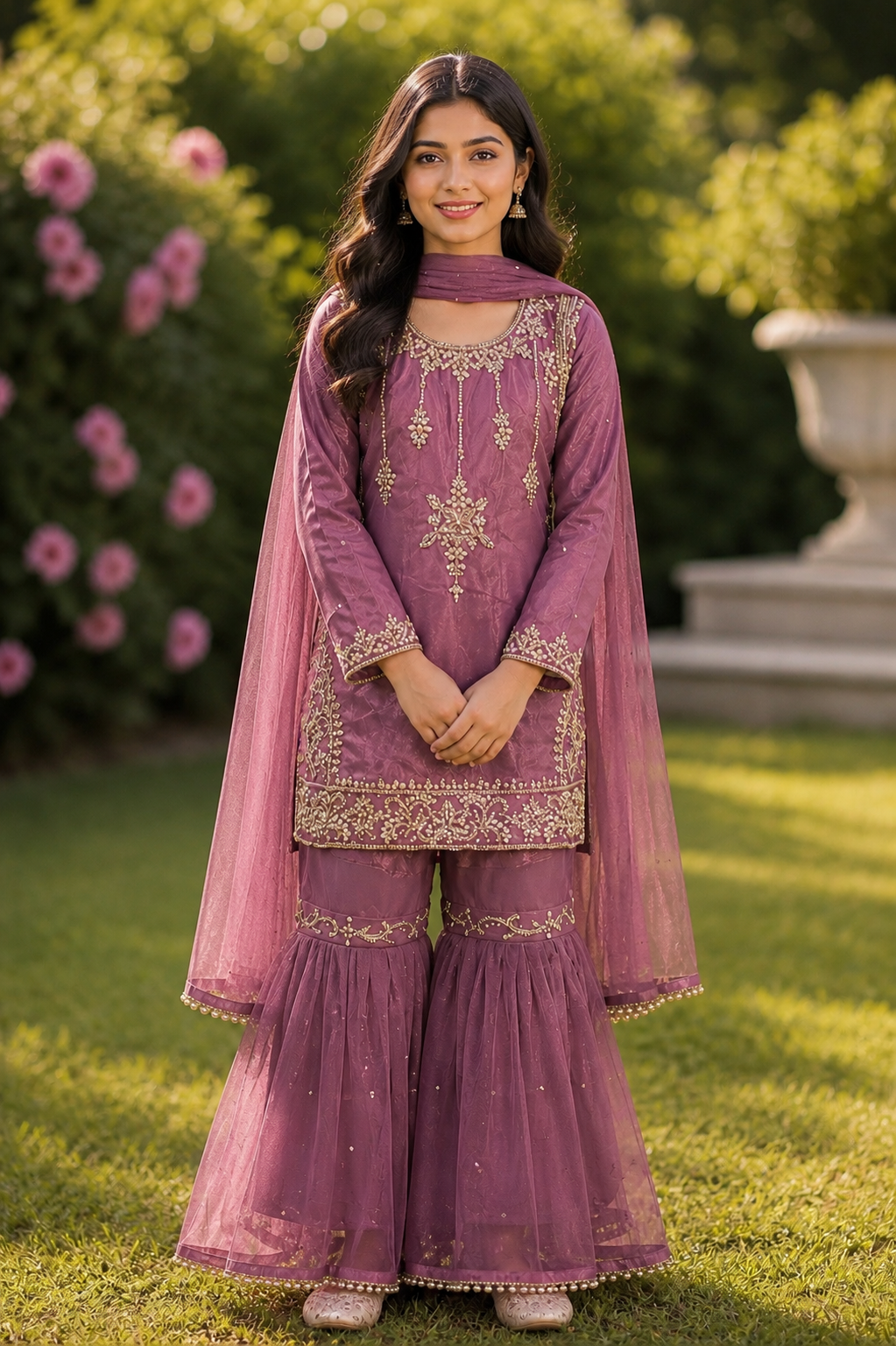 Store work garara outfit in dark lilac
