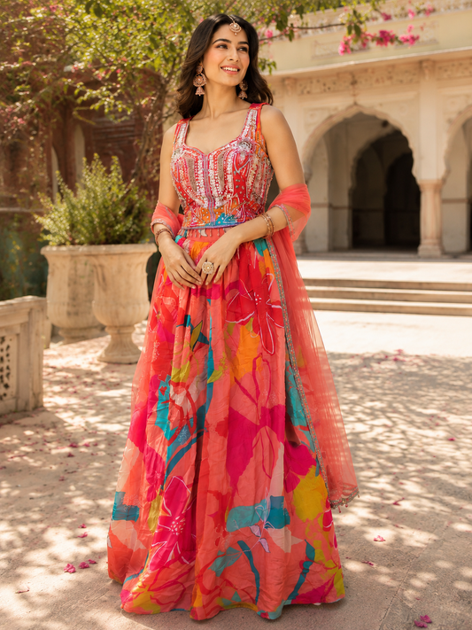 Colourful summer lehenga with beads work