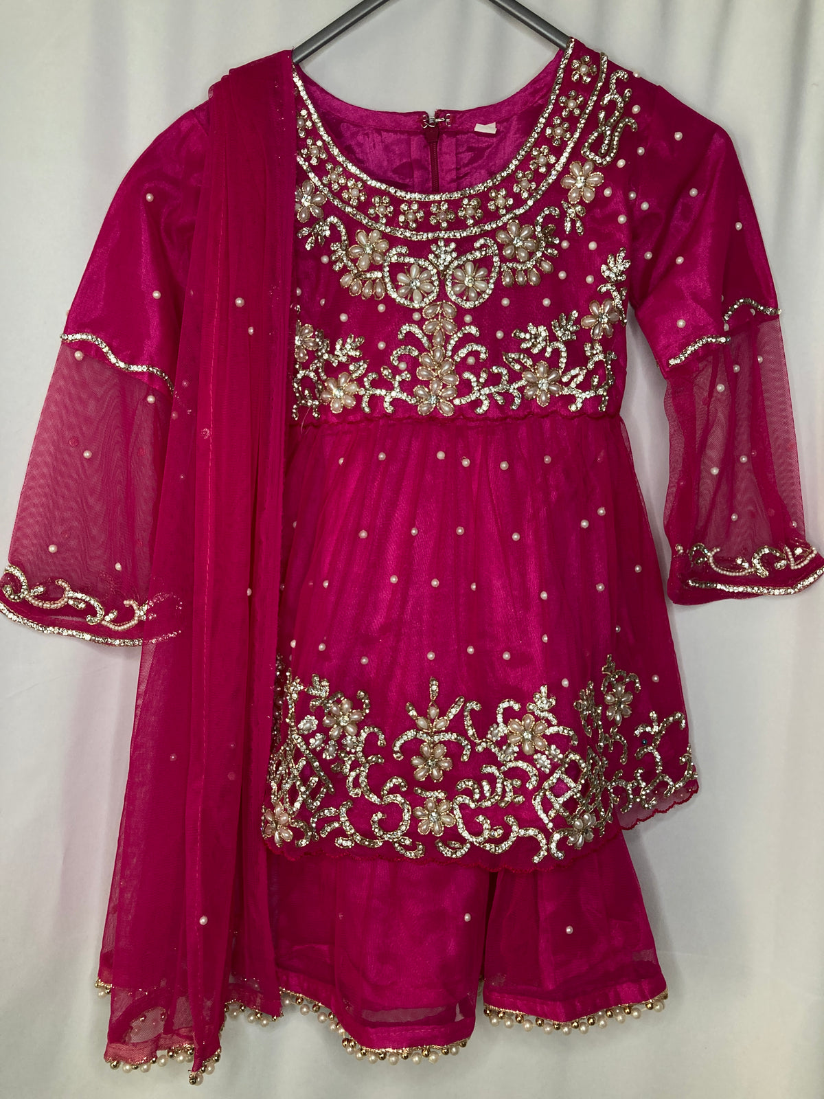 Girls hot pink Gharara Suit – Kids Pakistani Party Wear – Embroidered Eid Outfit for Girls kme019c0