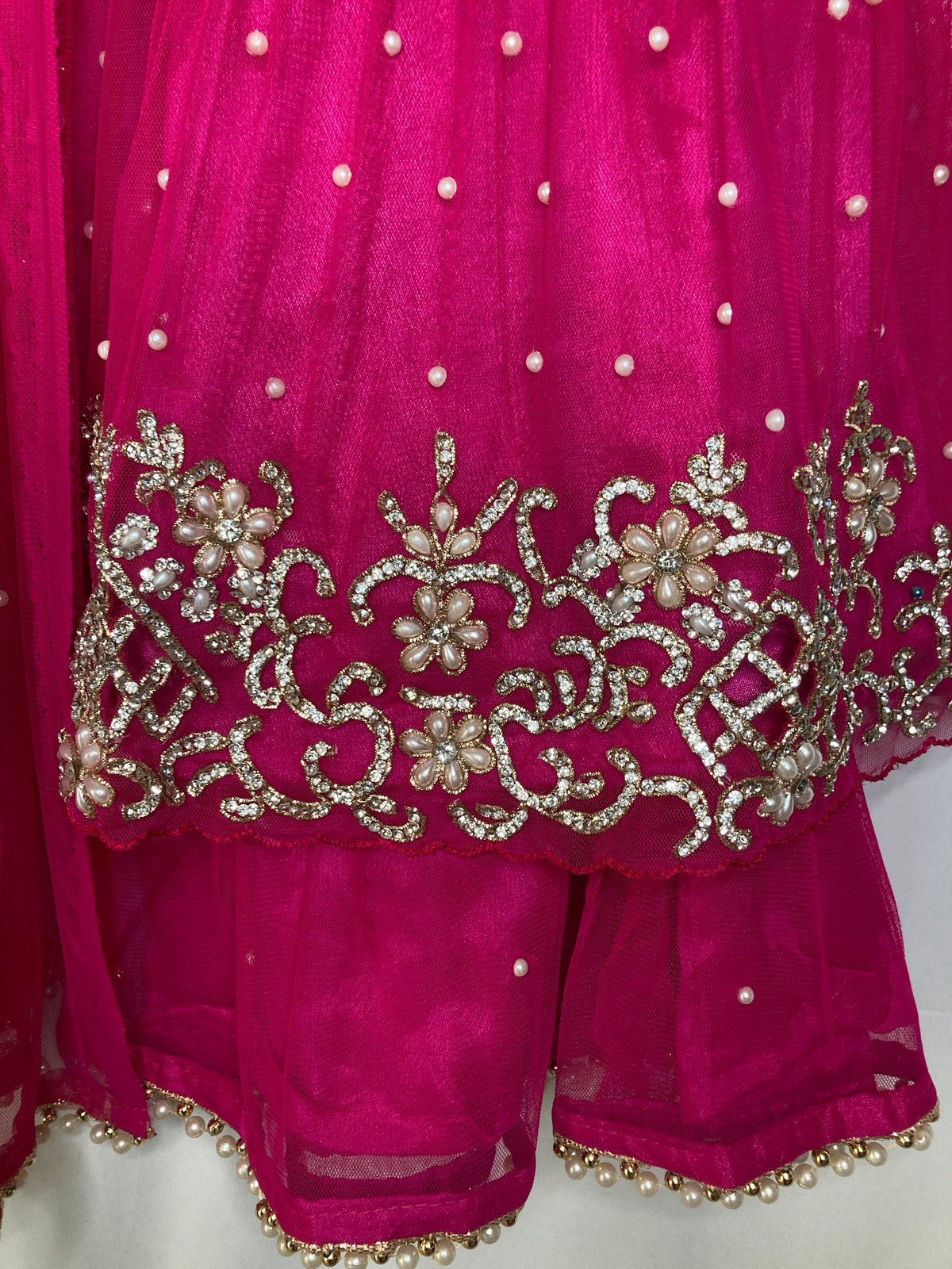 Girls hot pink Gharara Suit – Kids Pakistani Party Wear – Embroidered Eid Outfit for Girls kme019c0