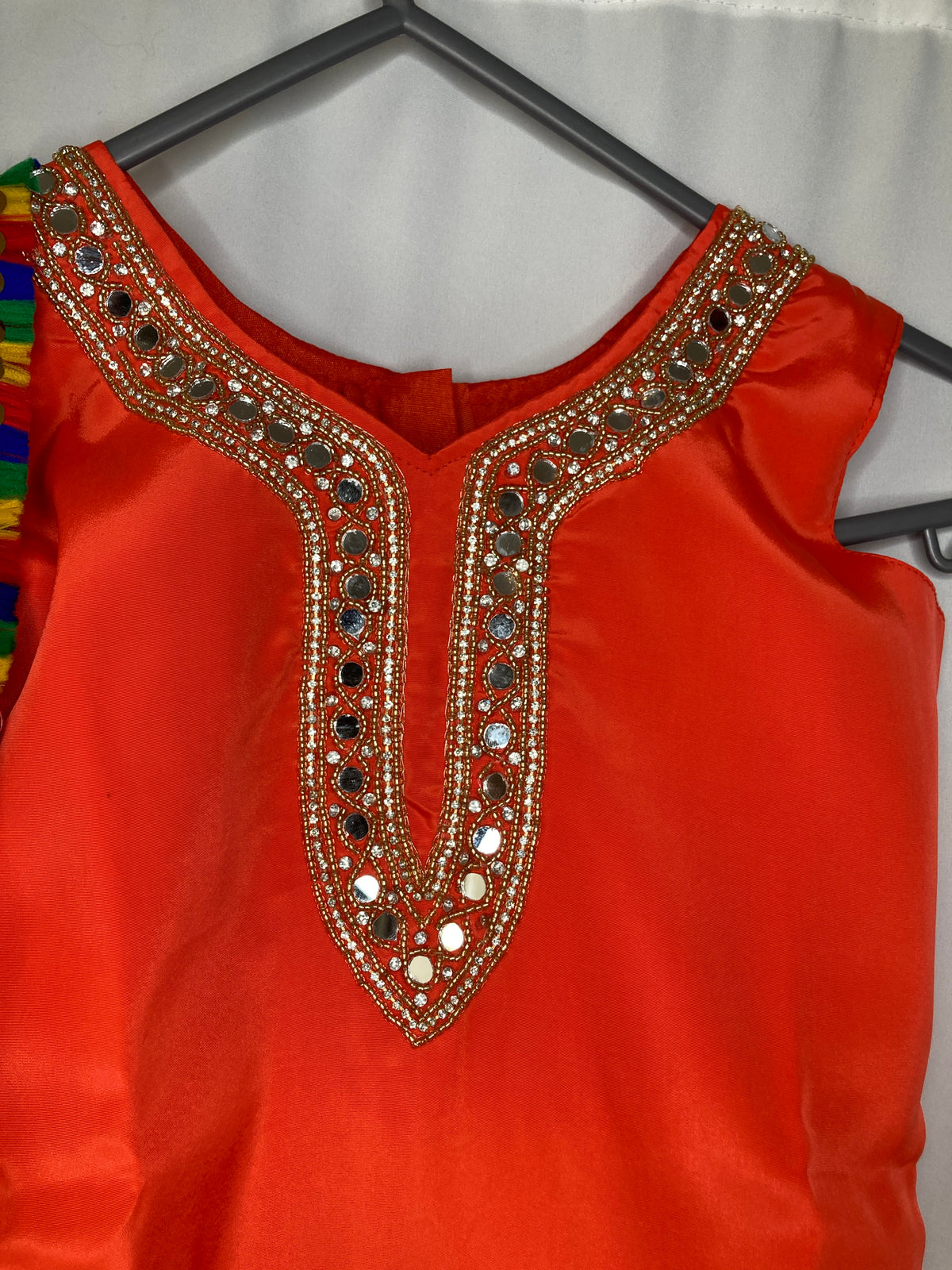 Girls vibrant orange Punjabi Suit – Kids Pakistani Patiala Salwar Kameez with Colourful Dupatta – Eid Outfit kbc018c3