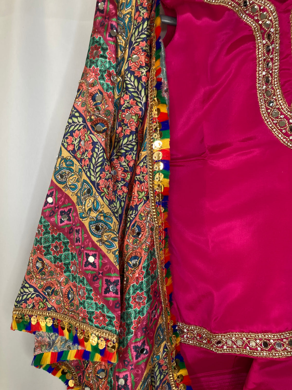 Girls hot pink Punjabi Suit – Kids Pakistani Patiala Salwar Kameez with Colourful Dupatta – Eid Outfit kbc018c4
