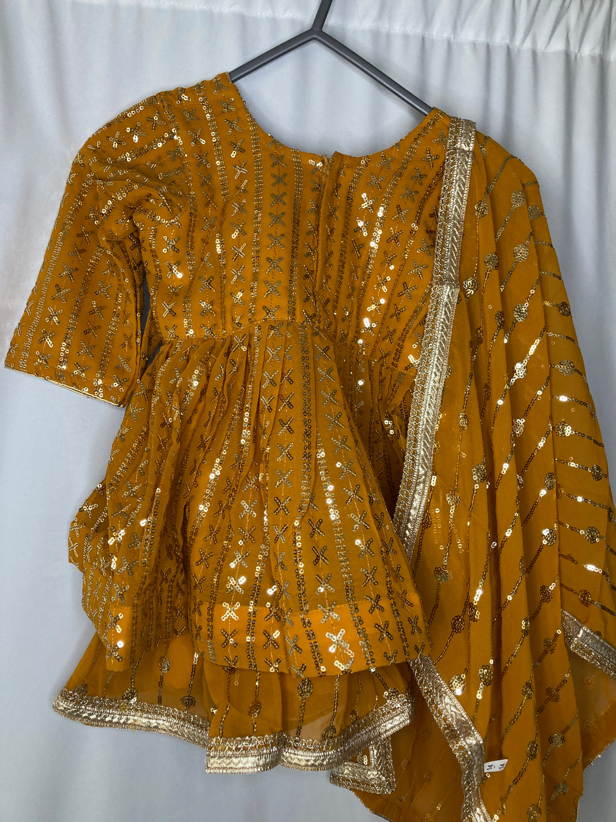 Girls mustard Gharara Suit – Kids Pakistani Eid Outfit – Traditional Party Wear for Toddlers & Girls kb013c2
