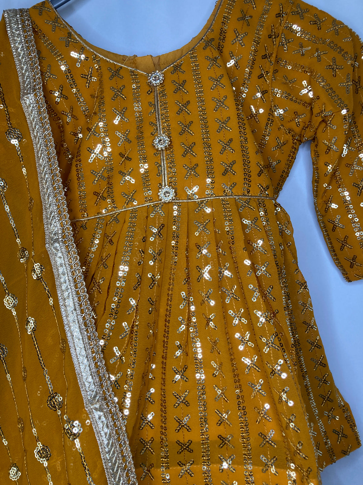 Girls mustard Gharara Suit – Kids Pakistani Eid Outfit – Traditional Party Wear for Toddlers & Girls kb013c2