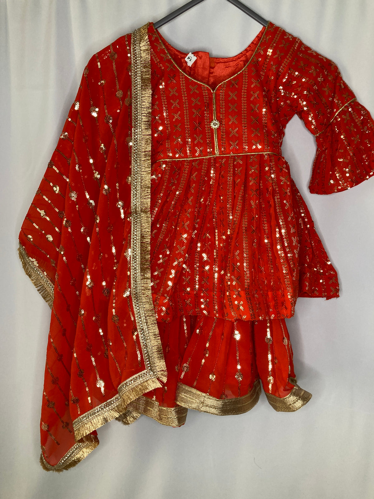 Girls Orange Gharara Suit – Kids Pakistani Eid Outfit – Traditional Party Wear for Toddlers & Girls kbc013c15