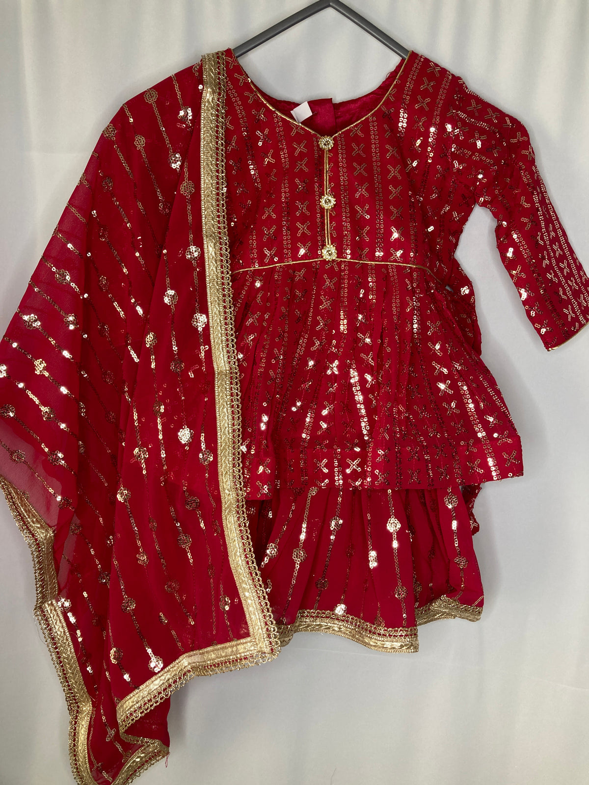 Girls Ruby Gharara Suit – Kids Pakistani Eid Outfit – Traditional Party Wear for Toddlers & Girls KBC013C8