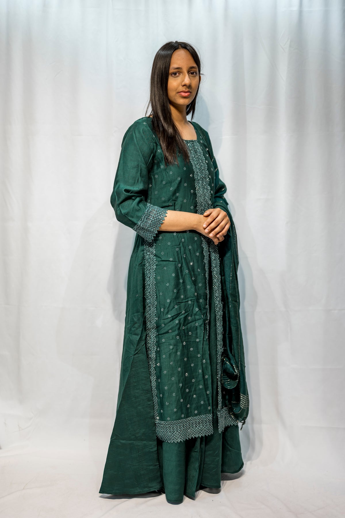 Bottle Green Anarkali Suit for Women – Embroidered Pakistani Party Wear – Elegant Eid & Wedding Outfit DN000C7