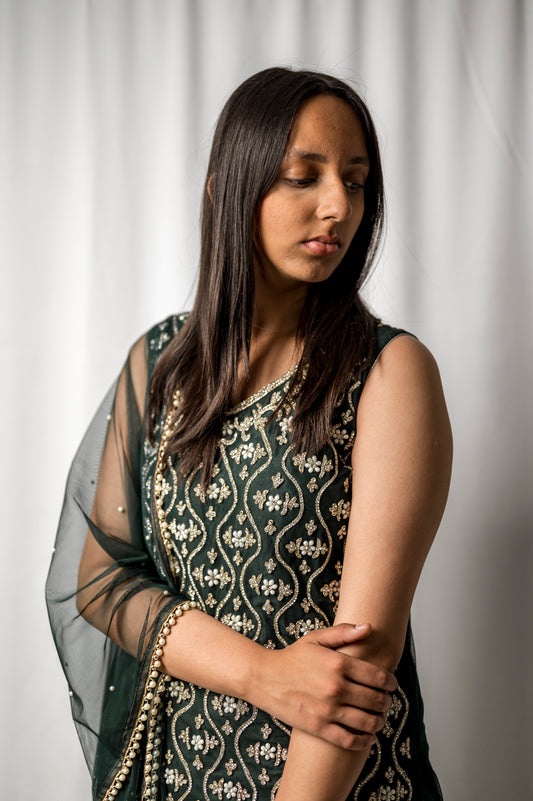 Bottle Green Pakistani Suit for Women – Embroidered Salwar Kameez – Elegant Eid & Party Wear me014c2