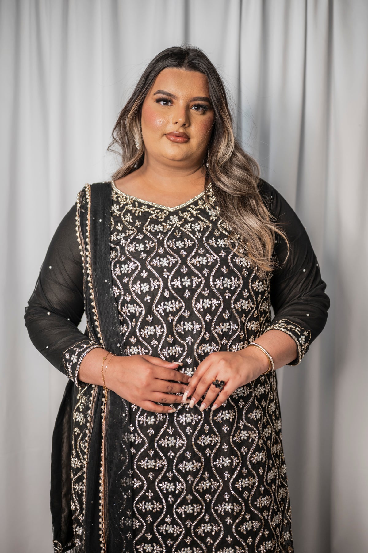 Plus Size Black Pakistani Suit for Women – Embroidered Salwar Kameez Party Wear Outfit ME014C0