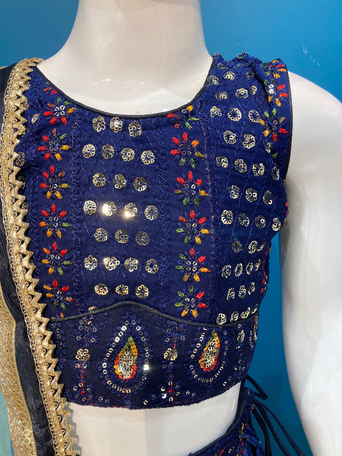 girls Navy blue sequins multicololur Lehenga Choli – Kids Pakistani Wedding & Eid Outfit  KAF015C1