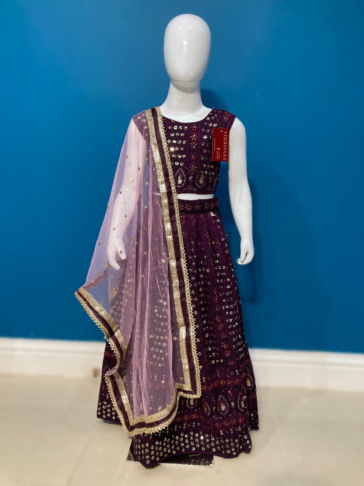 girls PLum purple sequins multicololur Lehenga Choli – Kids Pakistani Wedding & Eid Outfit KAF015C2
