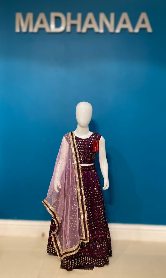 girls PLum purple sequins multicololur Lehenga Choli – Kids Pakistani Wedding & Eid Outfit KAF015C2