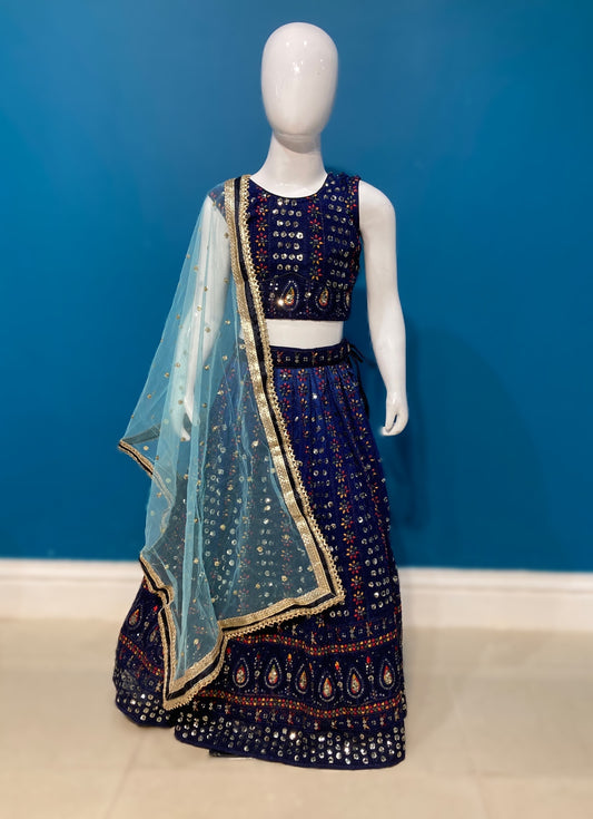 girls Navy blue sequins multicololur Lehenga Choli – Kids Pakistani Wedding & Eid Outfit  KAF015C1