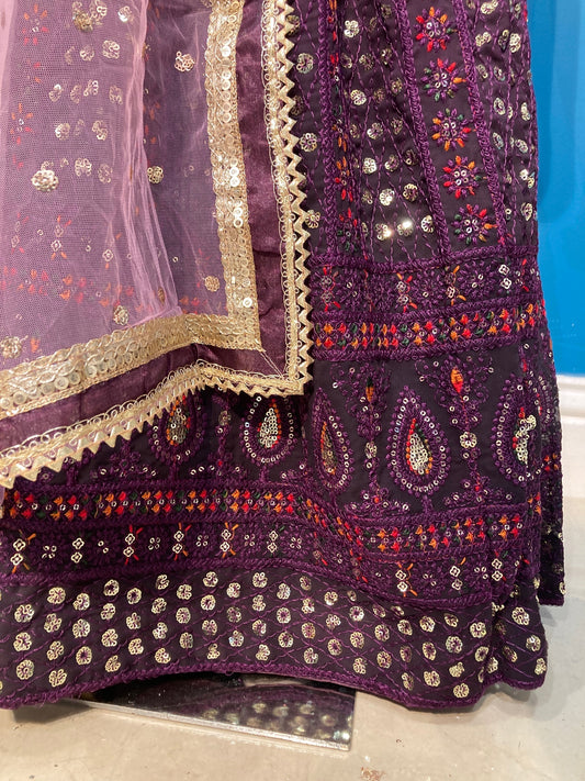 girls PLum purple sequins multicololur Lehenga Choli – Kids Pakistani Wedding & Eid Outfit KAF015C2