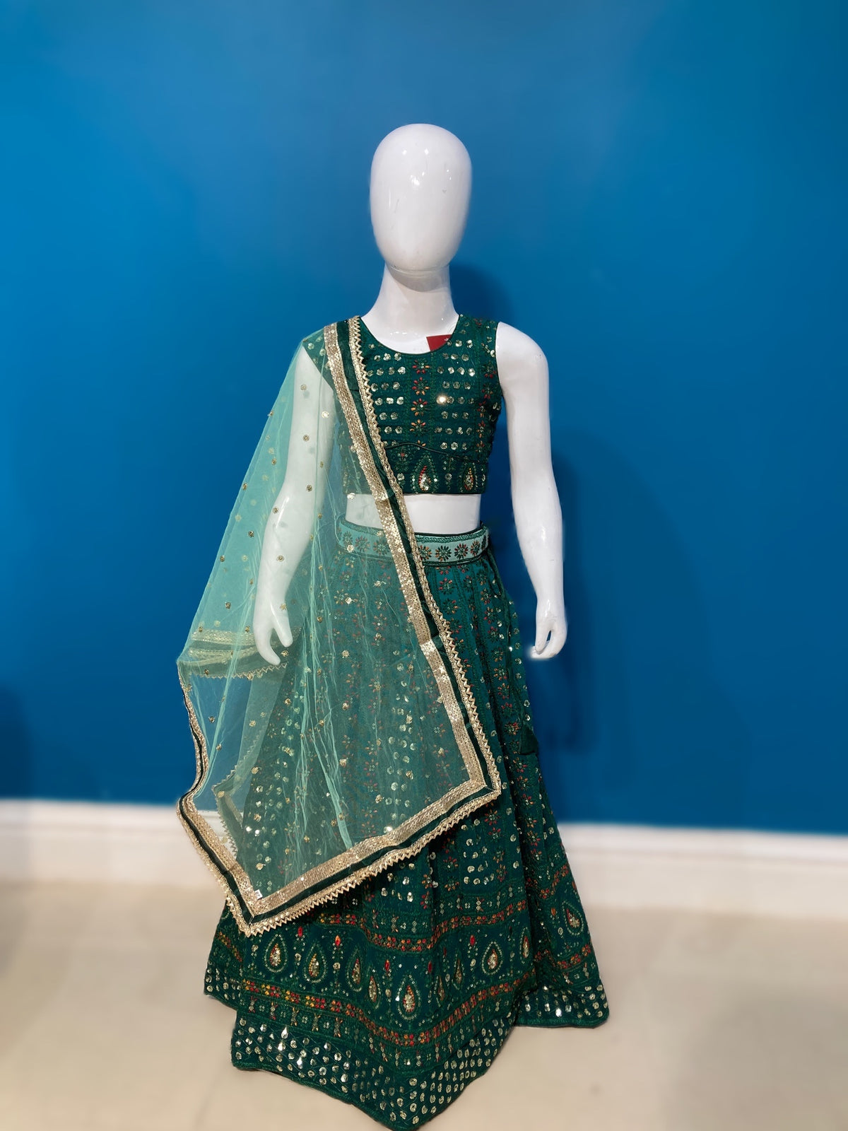 girls Navy blue sequins multicololur Lehenga Choli – Kids Pakistani Wedding & Eid Outfit  KAF015C0