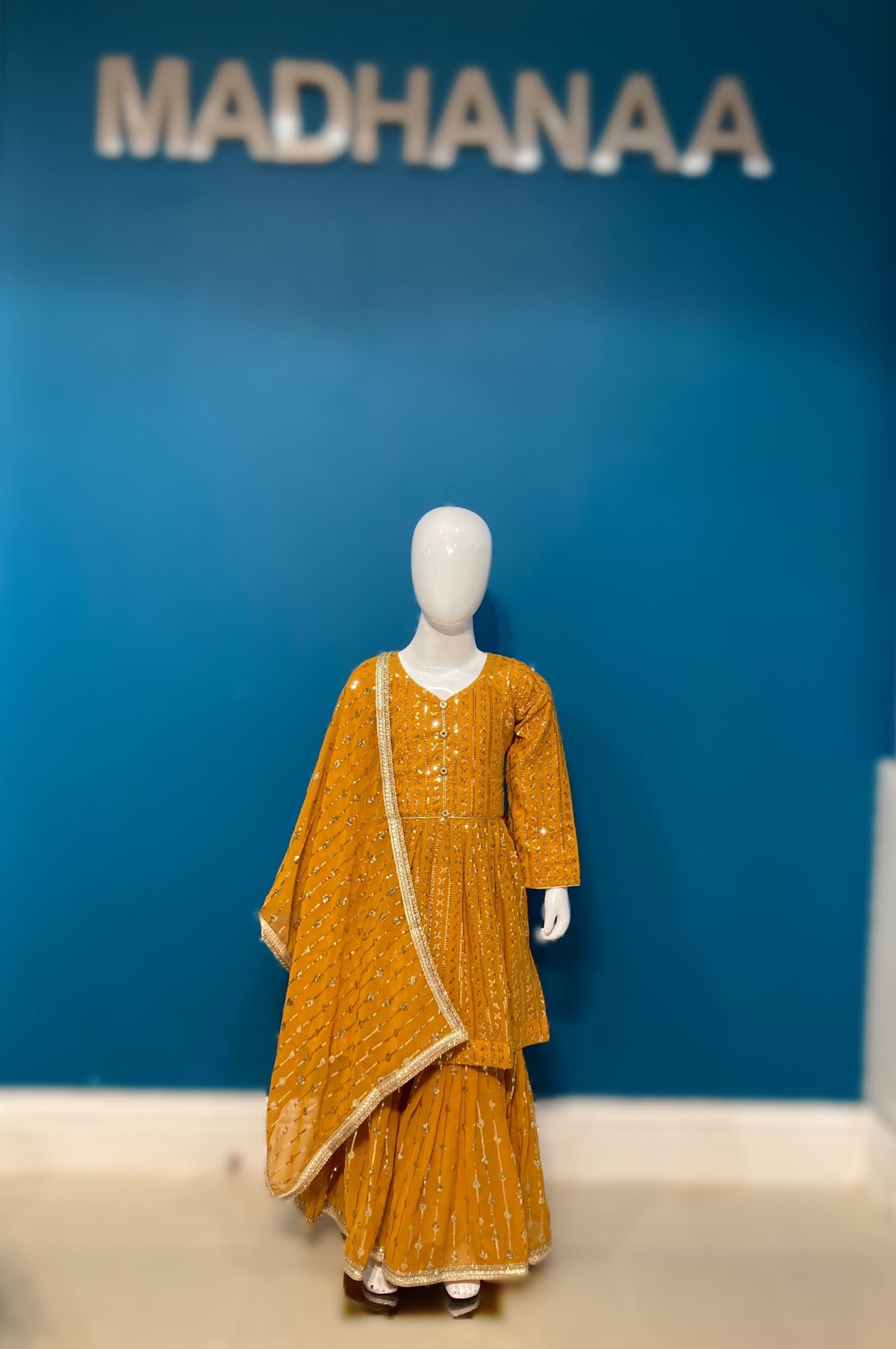 Girls Mustard Yellow Gharara Suit – Kids Pakistani Eid & Wedding Party Wear Outfit KBC013C6