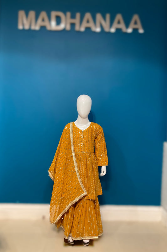 Girls Mustard Yellow Gharara Suit – Kids Pakistani Eid & Wedding Party Wear Outfit KBC013C6