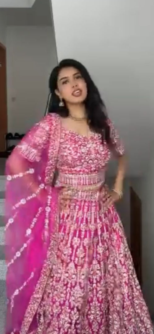 Hot Pink Embroidered Lehenga Choli – Luxury Pakistani Wedding Outfit – Designer Bridal Party Wear