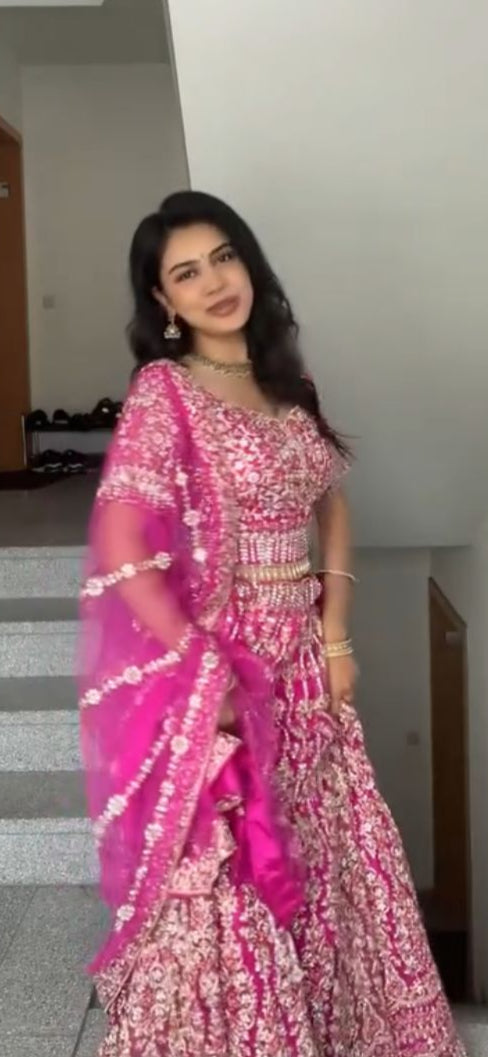 Hot Pink Embroidered Lehenga Choli – Luxury Pakistani Wedding Outfit – Designer Bridal Party Wear