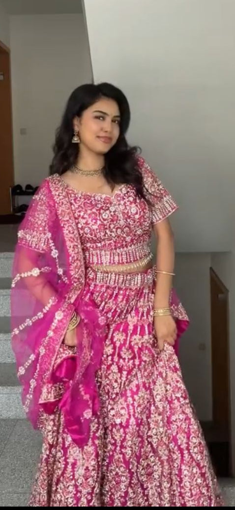 Hot Pink Embroidered Lehenga Choli – Luxury Pakistani Wedding Outfit – Designer Bridal Party Wear